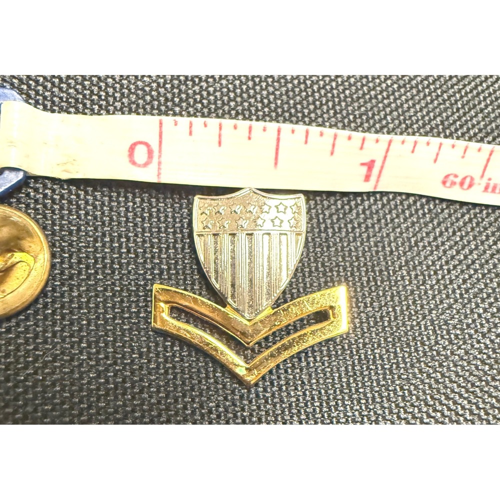 KREW Vintage Military Style US Shield Double‎ Chevron Gold Silver Tone Lapel Pin